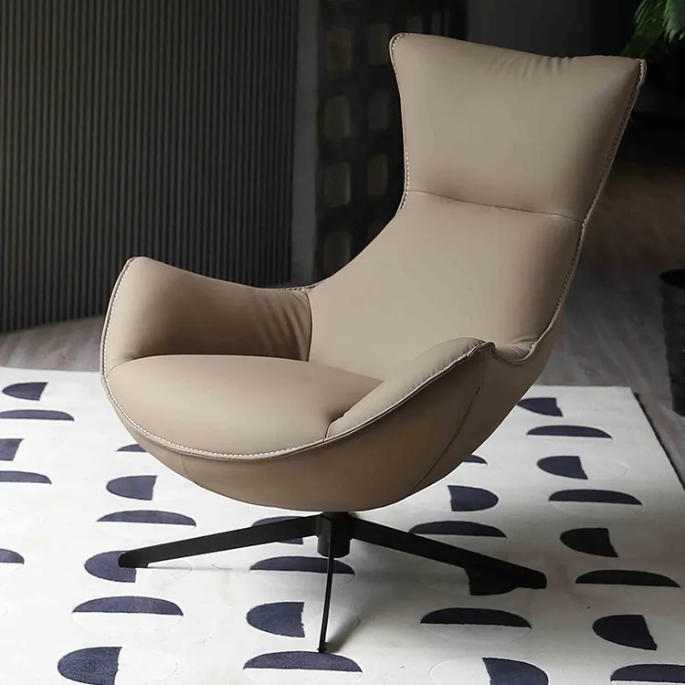 Silla nórdica moderna para sala de estar, silla de Pu resistente al desgaste de madera curvada, ocio perezoso, relajación, cómodas sillas giratorias para salón