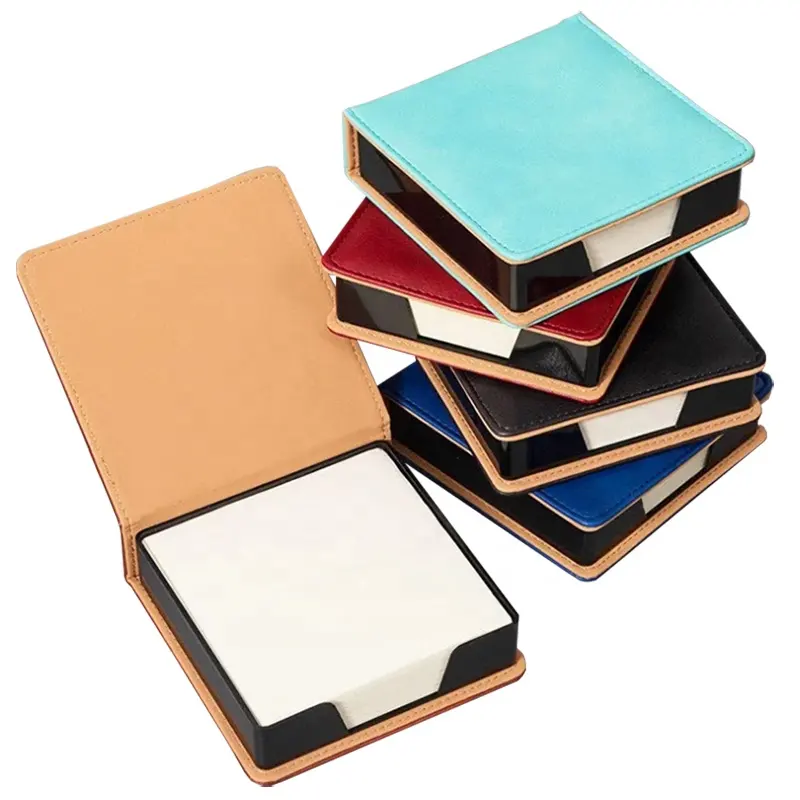 Özel kağıt küp bloknot seti boş yapışkan not defteri seti kağıt veya PU tutucu hediye kutu seti ofis veya promosyon için
