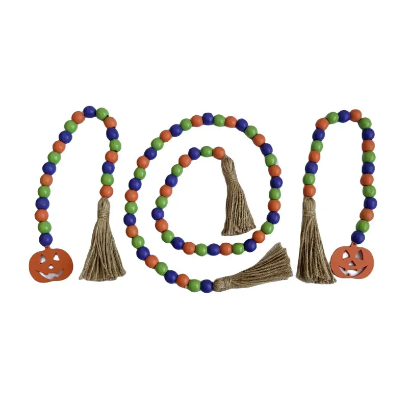 Halloween Christmas Unique Wooden Bead Garland Home Hanging Harvest Prayer Beads Beaded Ornament Tassels Wood Crafts Wall Signs