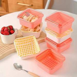 ราคาถูก กล่องบรรจุภัณฑ์เค้กพลาสติกขนาดเล็กทรงสี่เหลี่ยม กล่องตุ่ม เค้ก Tiramisu สีชมพู กล่องคอนเทนเนอร์ขนาดเล็ก - Product Image 1