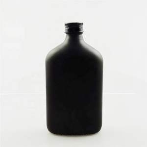 250毫升350毫升哑光黑色螺纹扁平酒伏特加玻璃瓶，带铝盖 - Product Image 4