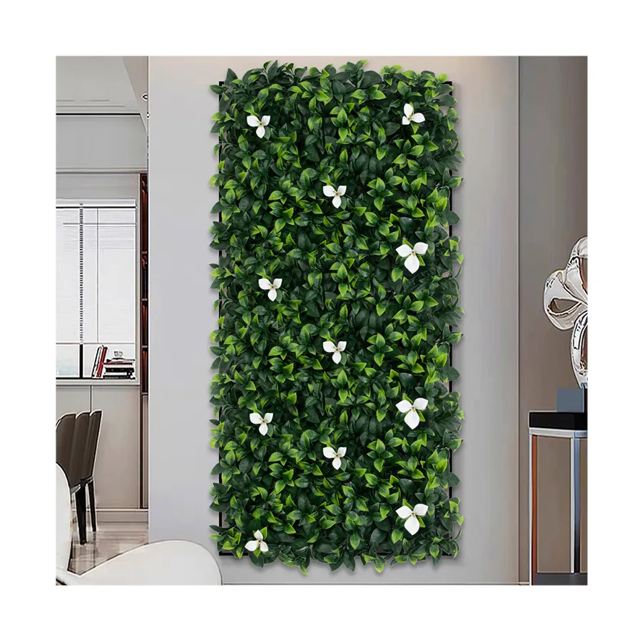 P100 Home Decor More Style Plastique Feuilles mélangées Panneau Toile de fond Décoratif Artificiel Plastique Vert Herbe Mur Haie