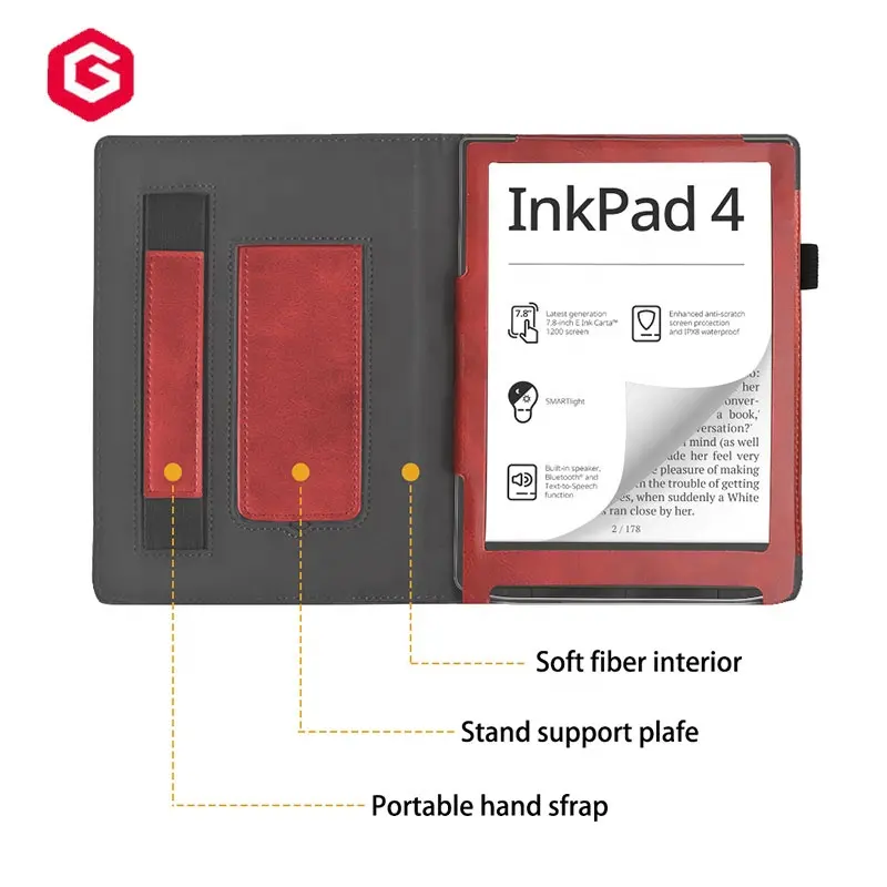 Casing pelindung Ereader paling tipis dan ringan penutup pintar kulit PU 7.8 inci untuk pocketbook inkpad 4 casing dengan tali tangan