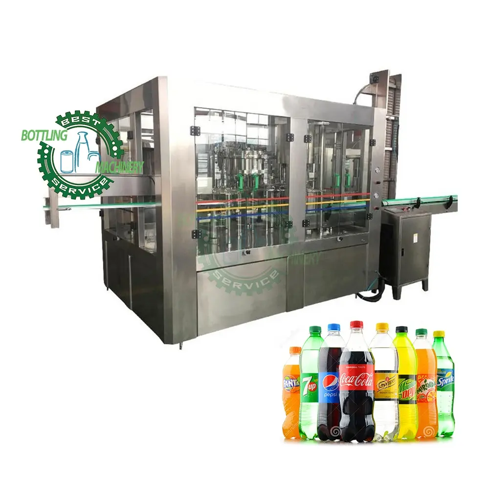 3 In 1 Monobloc 3000bph Plc Controle Huisdier Plastic Fles Soda Water Drank Schuimende Wijn Koolzuurhoudende Drank Vulmachine