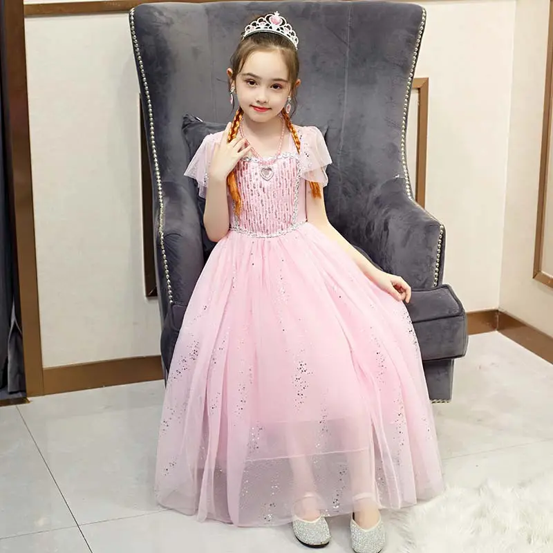 Lantejoulas Meninas Elsa Vestido Cosplay Feriado Capa removível Anna Princess Dress BX1700