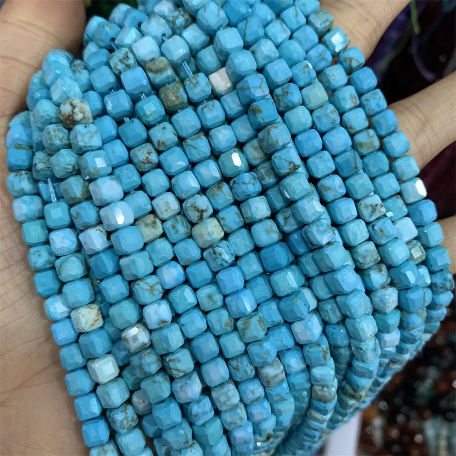 Commercio all'ingrosso pietra naturale Semi-preziosa 6*6mm quadrati di fronte turchese cubo perline per la creazione di gioielli