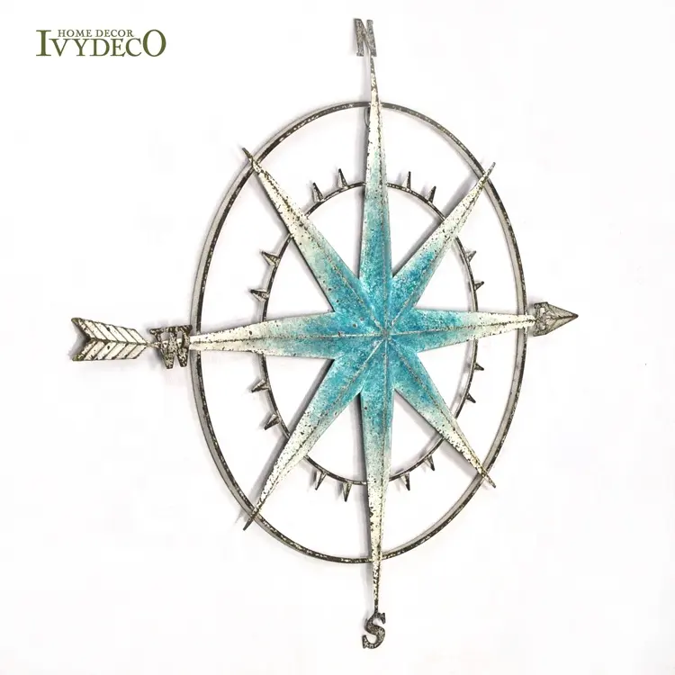 Ivydeco decoração retrô, decoração náutica, círculo, flecha, bússola, deco, metal, arte para casa