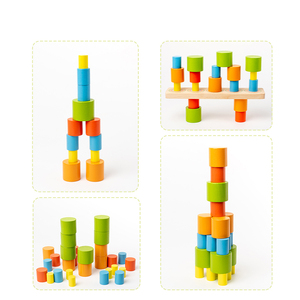 儿童益智木制玩具3D积木圆柱形积木堆叠匹配游戏 - Product Image 5