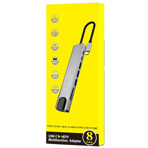8 in 1 USB 3.0 Hub için dizüstü bilgisayar adaptörü PC PD şarj 8 port dok istasyonu RJ45 hd-uyumlu TF/SD kart Macbook tip-c Splitter