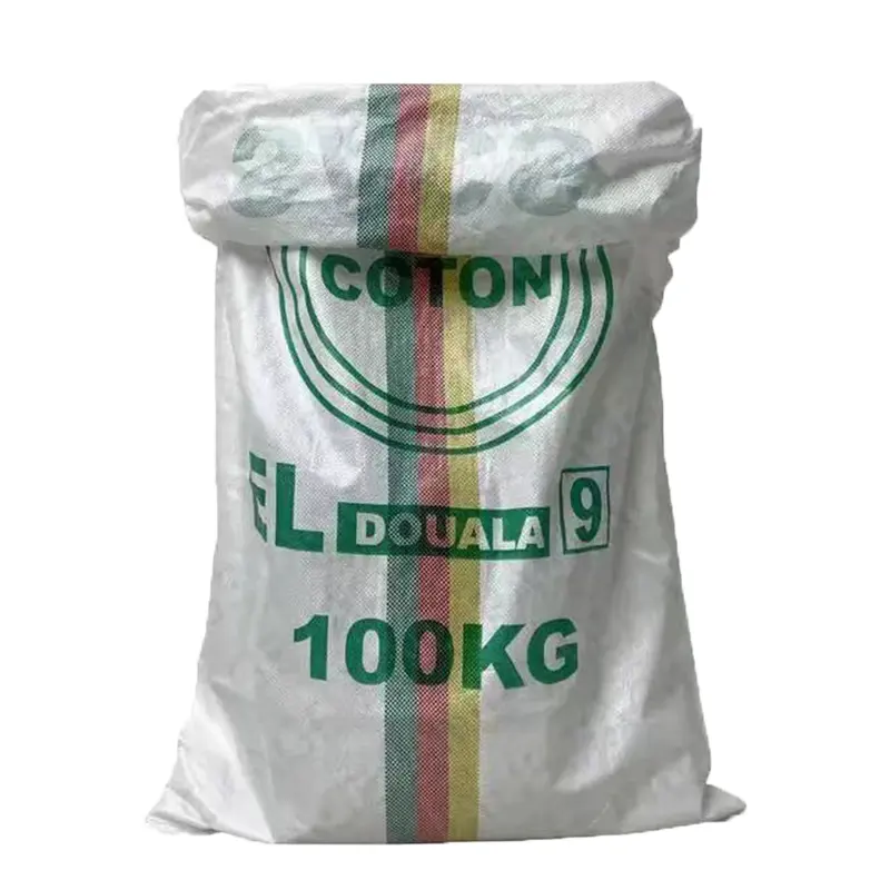 Camerún L9 Venta al por mayor 50kg 50lb 100kg Saco Sacos tejidos de plástico polivinílico Nueva bolsa de maíz de arroz vacía bolsa de rafia de PP Blanco/saco reutilizable