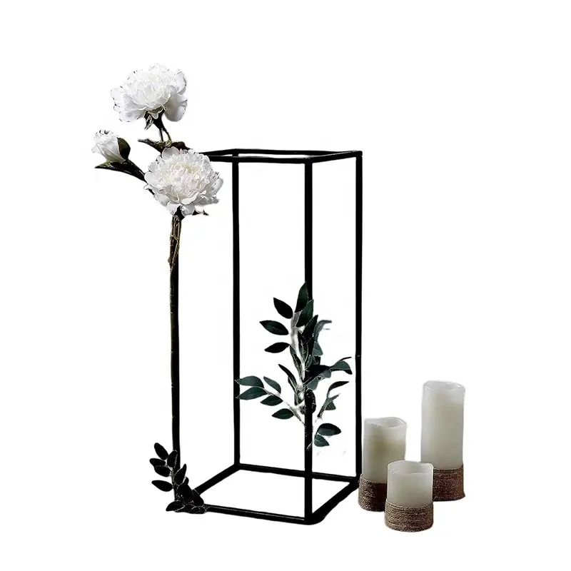 Supporto per fiori rettangolo colonna in metallo supporto centrotavola geometrico pavimento vaso floreale supporto per fiori neri per la decorazione di nozze