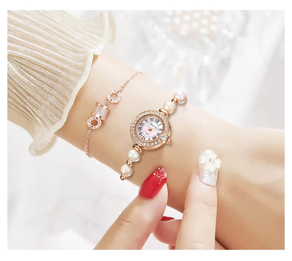 Di alta qualità di lusso da donna bracciale di perle originali orologio di perle al quarzo con Design semplice metallo di lusso orologio da donna