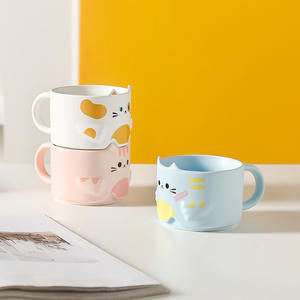 Promotional Gift Stackable Ceramic Cute Cat Design Water <strong>Cup</strong>