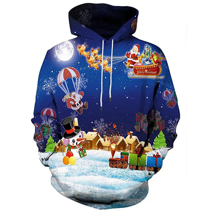 Wholesale Top Quality Custom Oversized All Over Print Soft French Terry Christmas Vintage Hoodies