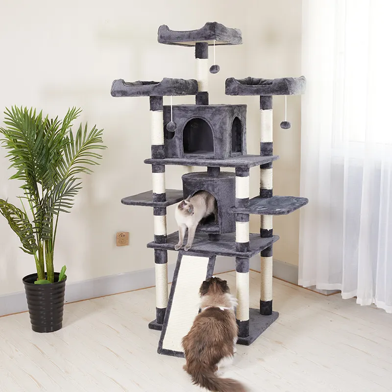 Grijze Kattenboom Condo Meubels Spelen Speelgoed Kras Post Kitten Huisdier Huis Kat