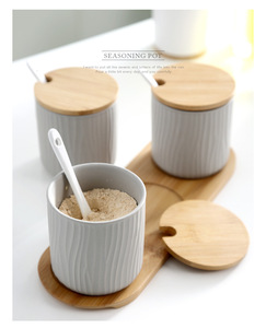 Modern Matte Color Kitchen Set <strong>2</strong> Ceramic <strong>Spice</strong> <strong>Jars</strong> With Covered Spoon and Tray Solid <strong>Spice</strong> <strong>Jar</strong> - Product Image 6