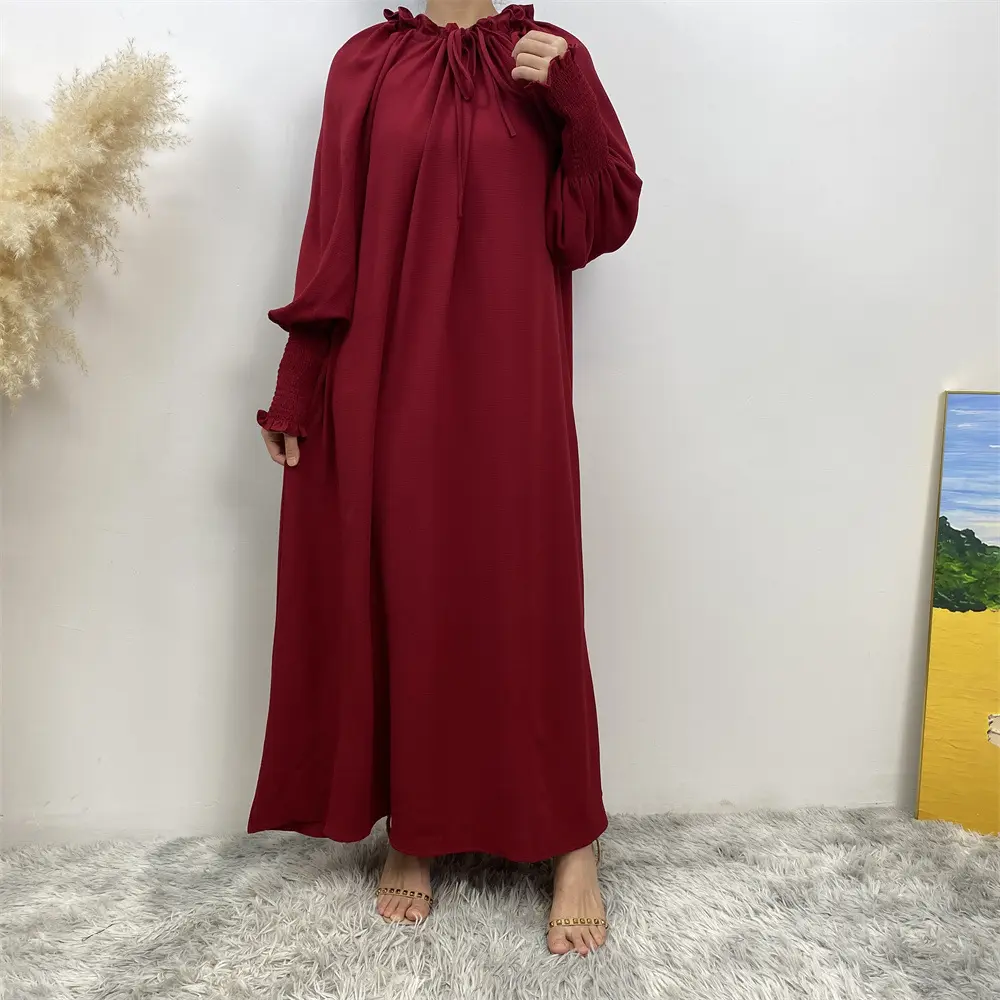 Traditional long elastic cuff muslim dress women's robe modern Islamic clothing