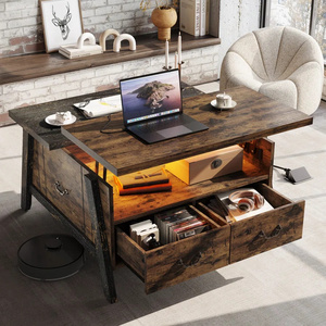 Mesa de centro multifuncional moderna, mesa de centro de elevación con acento de madera con luces Led y cajones de almacenamiento - Product Image 4