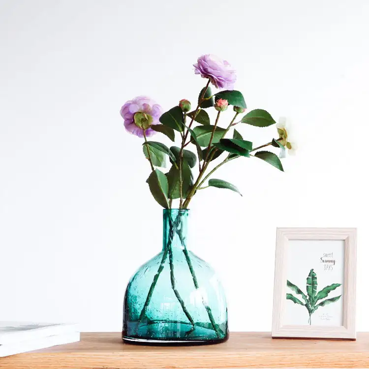 北欧の花瓶ミニマリスト透明ロングネックガラス花瓶北欧のクリスタル花瓶テーブルトップデコレーションテーブルトップファームハウスバッド花瓶