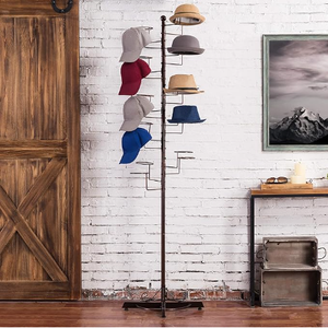 Large Independent <strong>Dark</strong> Brown Metal Multi-Layer Tree Shaped Hat <strong>Display</strong> Storage Rack With Circular Hooks - Product Image 3