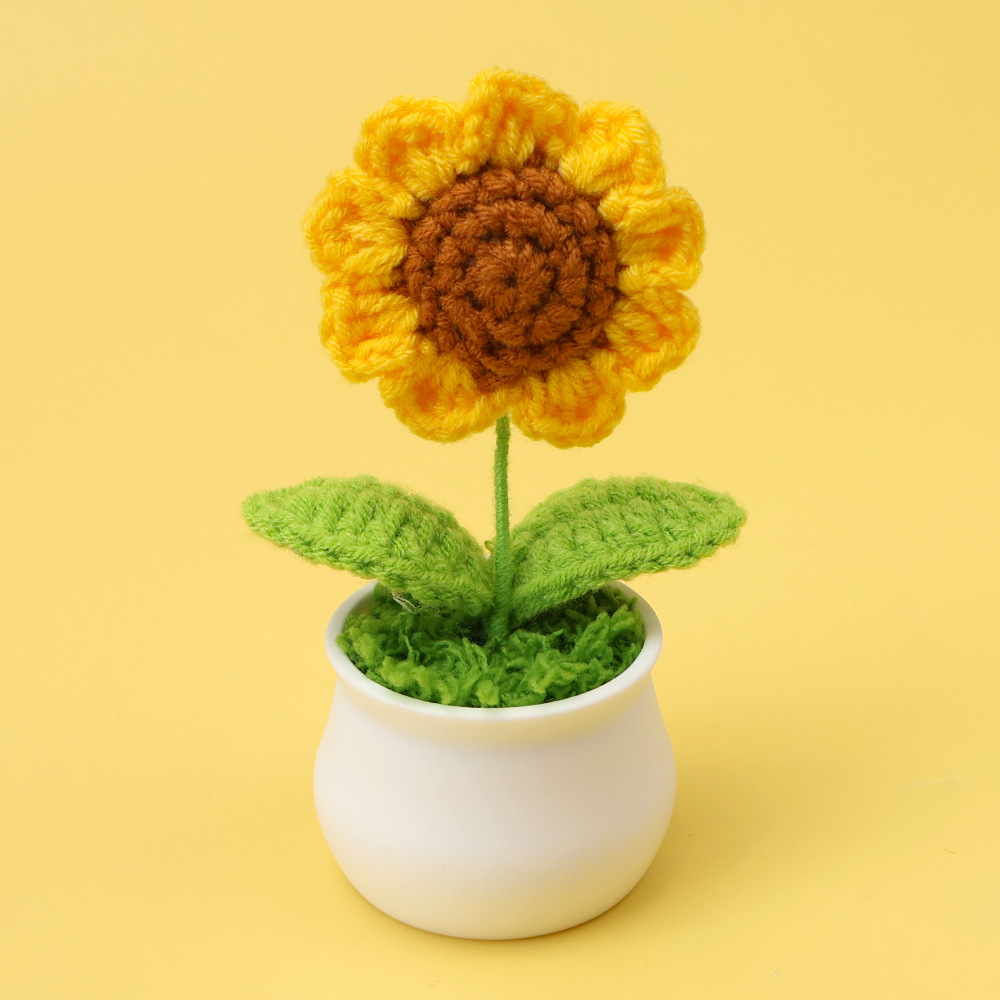 Pollo amarillo-Acabado girasol en maceta blanca pequeña-6 cm