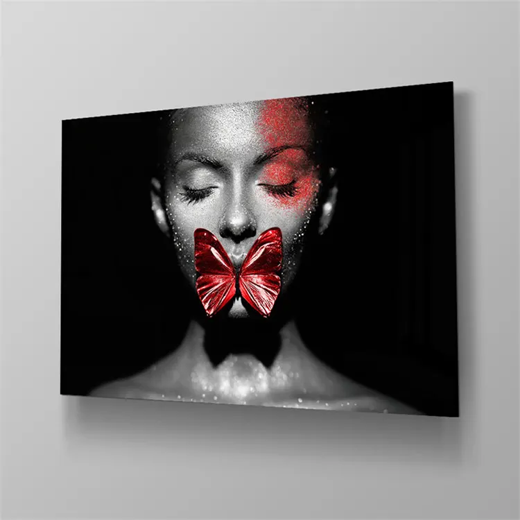 Mode moderne femme africaine Art verre peinture imprime Hd photos noir et or Portrait mur Art affiche pour la décoration intérieure