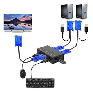 “2端口VGA KVM交换机3个USB集线器PVC护套XLR音频连接器，用于2台计算机共享一个显示器键盘鼠标编织 - Product Image 5