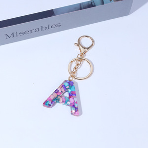 Pullu reçine harfleri anahtarlık gelişmiş anlamda mor sevimli Diy Glitter 26 alfabe anahtarlık kristal püskül anahtar zincirleri kolye - Product Image 3