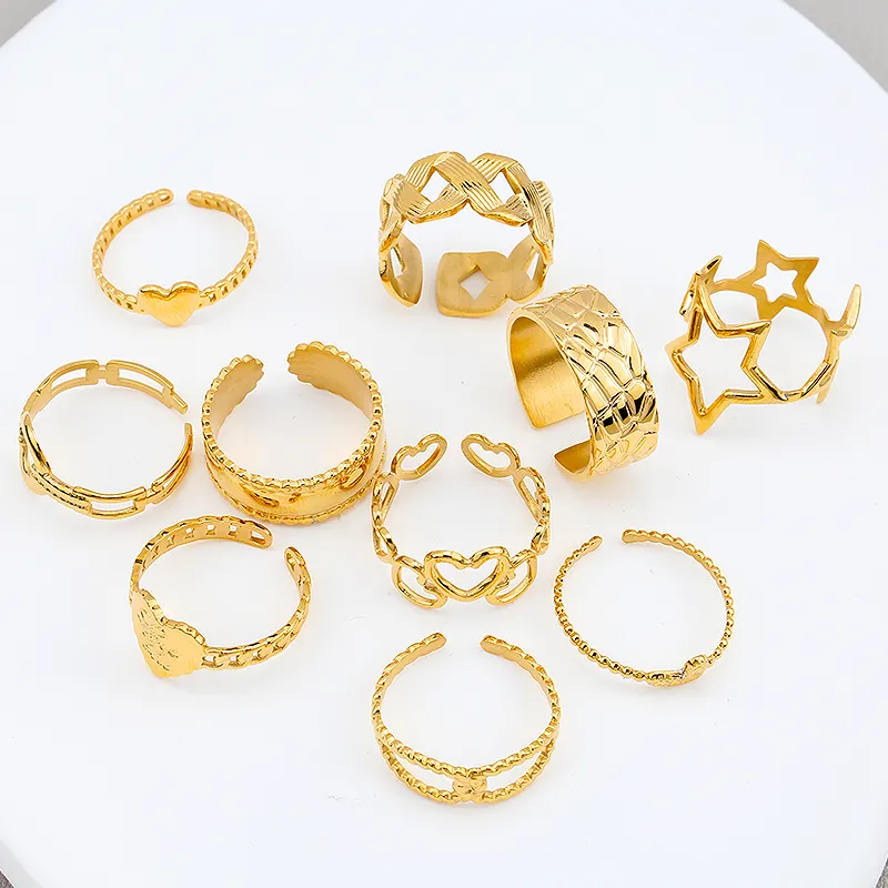 Anillos de acero inoxidable chapado en oro de 18K para mujer, joyería ajustable de alta calidad