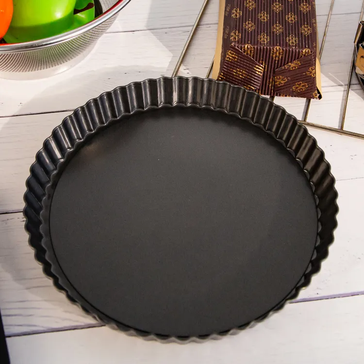 8 Inch Fruit Tart Pie Baking Products Black Non-Stick Egg Tart Pizza Plate Round Carbon Steel Baking Bread Pizza Pan Cake Molds