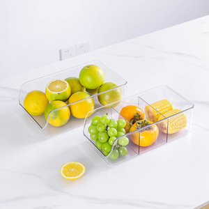 ペット透明プラスチック製長方形収納ビン果物用野菜スナック化粧品ホームキッチン用取り外し可能仕切り