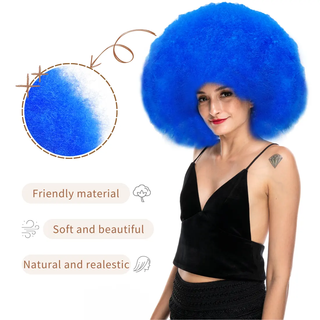 Znxin Blauw 14 Inch Lengte Afro Haar Synthetische Pruiken Voor Volwassenen En Kinderen