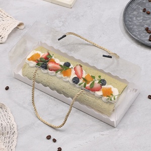Doğrudan satış şeffaf dikdörtgen PET kek rulo ambalaj kutusu için isviçre rulo keki pişirme pasta depolama Satchel gıda şeker için - Product Image 4