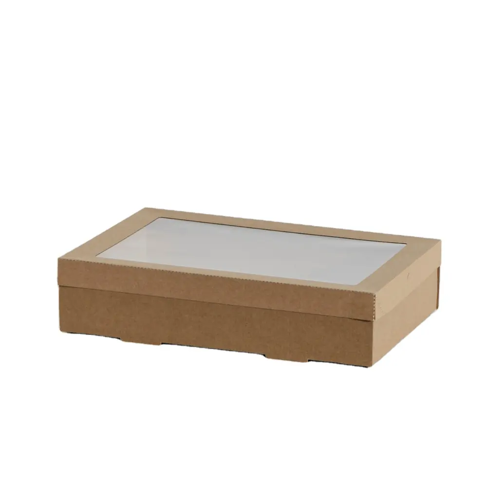 Bandejas de papel corrugado para catering, caja marrón de flauta E/F con ventana para llevar magdalenas