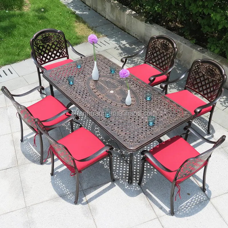 Di lusso mobili da giardino sedia da giardino in alluminio pressofuso e lungo tavolo da pranzo set