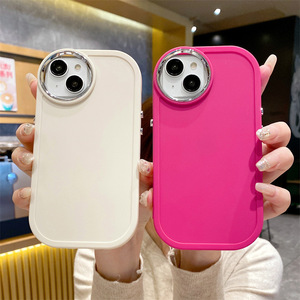 เคสโทรศัพท์ Macaron Chubby Girl สีทึบสำหรับ iPhone Apple 15 14 13 12 11เคสโทรศัพท์กรอบเลนส์กลมชุบโลหะด้วยไฟฟ้า - Product Image 5