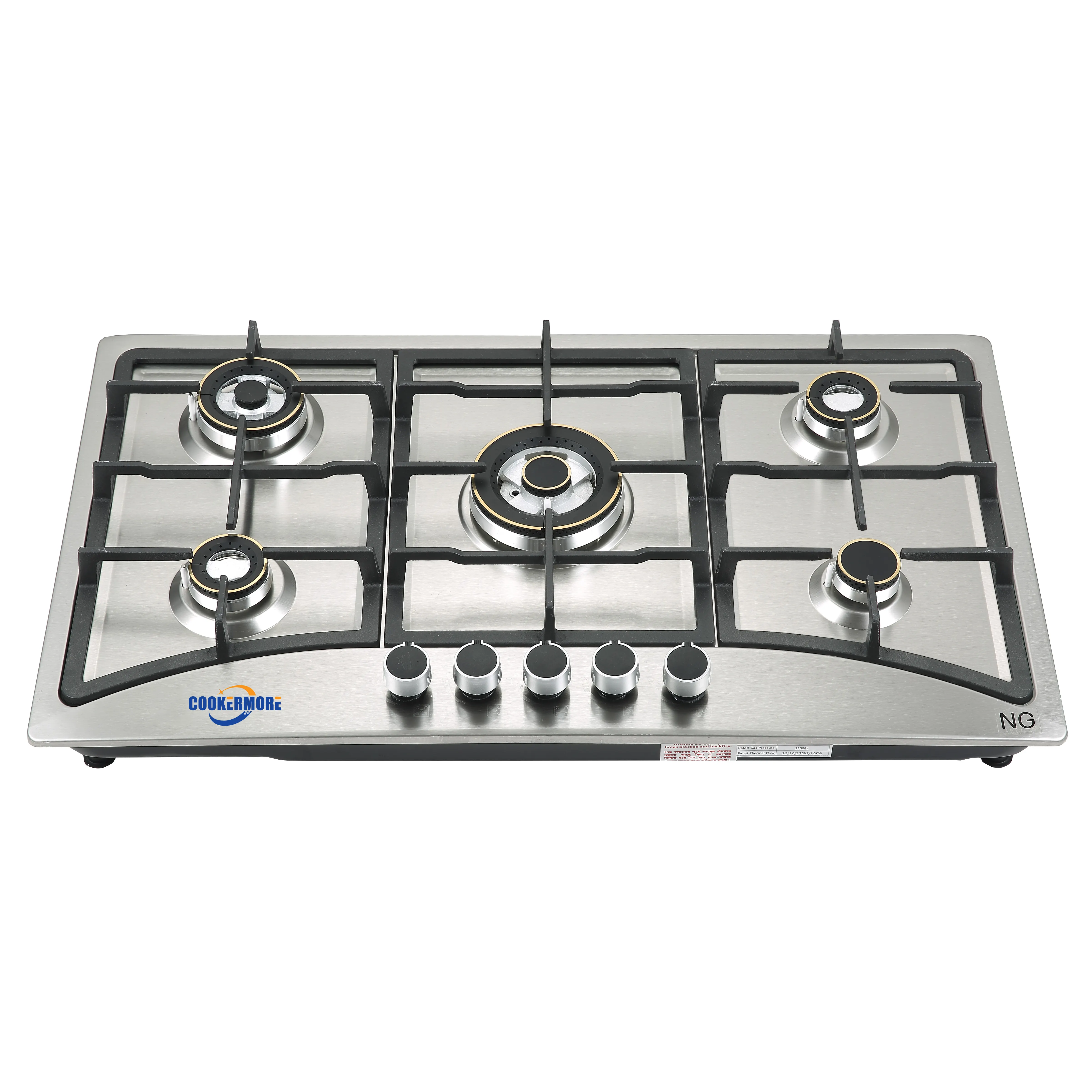 5 nozzle brass burner stainless steel gas stove built in gas hob