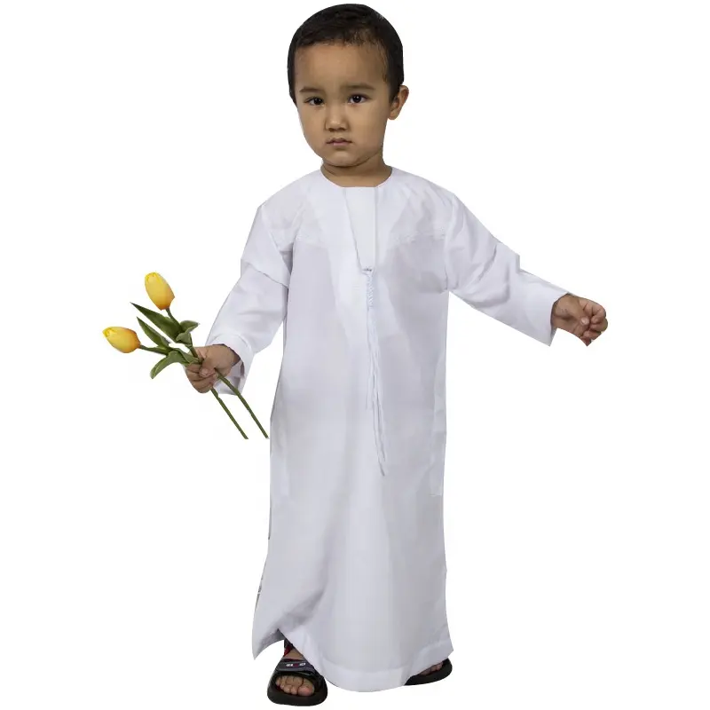 Ethnische Kleidung Muslimische Kinder Abaya Jubba Thobe Junge Langes Kleid Oman Weiße Robe Islamischer Nahost Kinder Bestickt 1 Stück