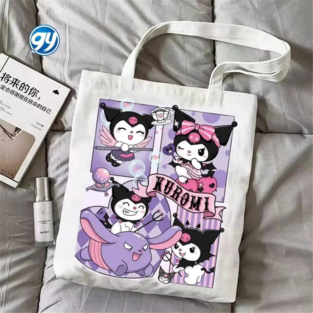 Sanrio Hello ed eine Kitty Kuromi Cartoon bedruckte Leinwand Schulter faltbare Einkaufstasche
