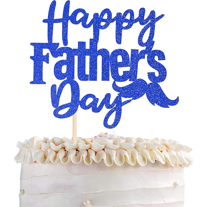 1 confezione Happy father's Day Cake Topper Glitter Best Dad Cake Pick Super Dad Tie Hat Moustache Blue Cake Decoration