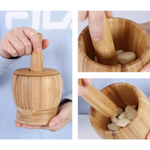 Bambu ahşap harç ve Pestle Set ot ve baharat öğütücü kıyıcı ile kolay hazırlık için sarımsak presi mutfak aracı - Product Image 5
