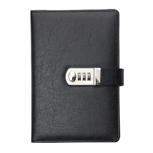 Bloc de notas desmontable de cuero retro negro con logotipo personalizado diario con cerradura codificada - Product Image 1