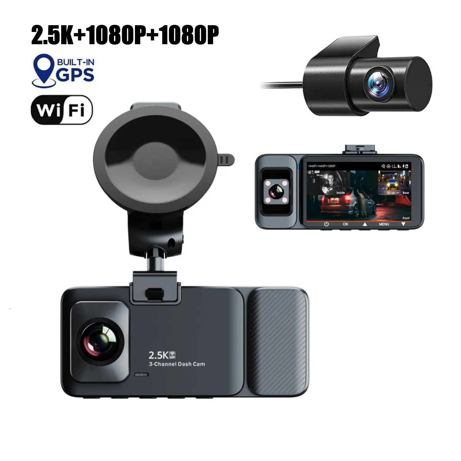 3 ống kính Wifi Video Recorder GPS Dash Cam cho xe ô tô 2K Car DVR Rear View Camera cho xe đậu xe màn hình miễn phí chống chói kính