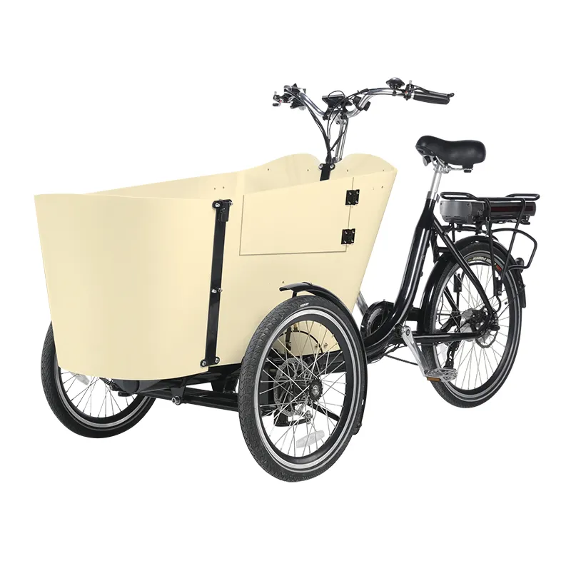 Electric Cargo Bike Hochleistungs-Front kabine Electric Cargo Dreirad Carry Kids Family Cargo Bike mit Seitentür