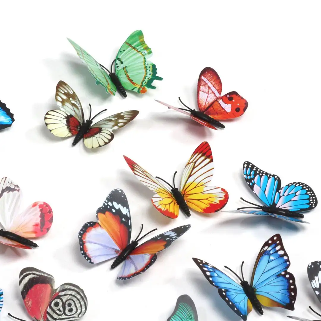 Pegatinas de decoración de pared para el hogar, 12 mariposas de imitación magnéticas para nevera, 3d, 3D