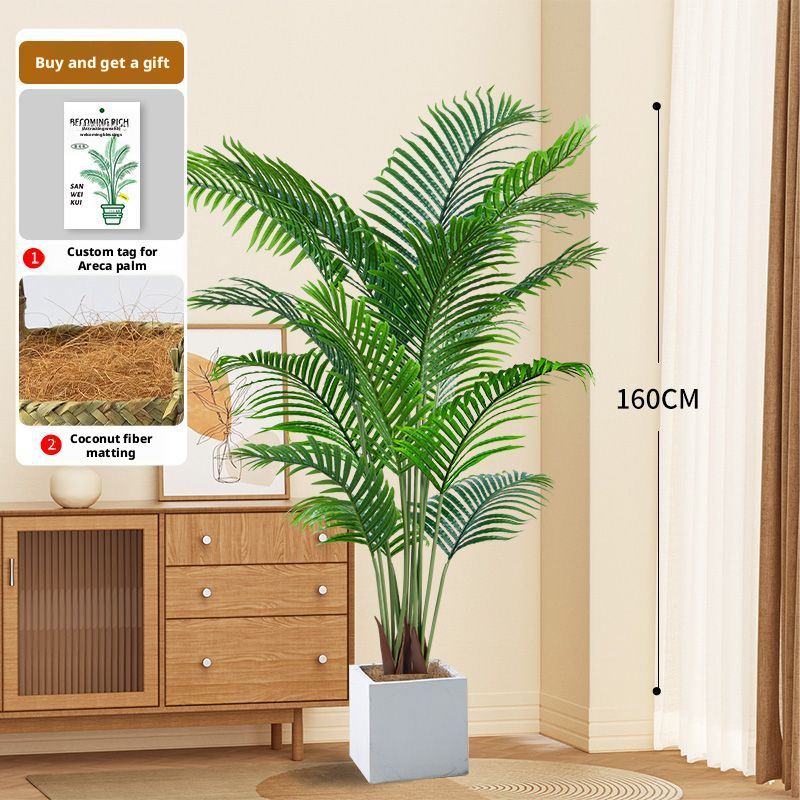 Palmier Areca vert 160CM 12 tiges 12 feuilles Cube blanc