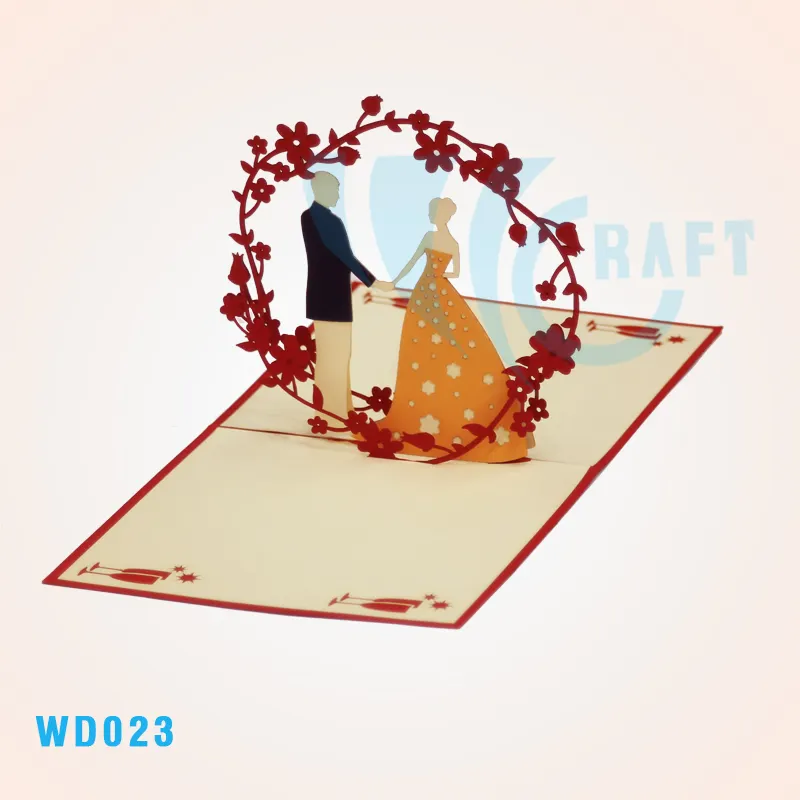 Biglietto di auguri POP-UP 3D IN carta fatta a mano per matrimonio di alta qualità realizzato IN VIETNAM