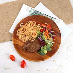 כפרי 25cm מוצק עץ ארוחת ערב צלחות חסון עץ פיצה צלחות עגול Acacia מגש הגשה עבור מזון