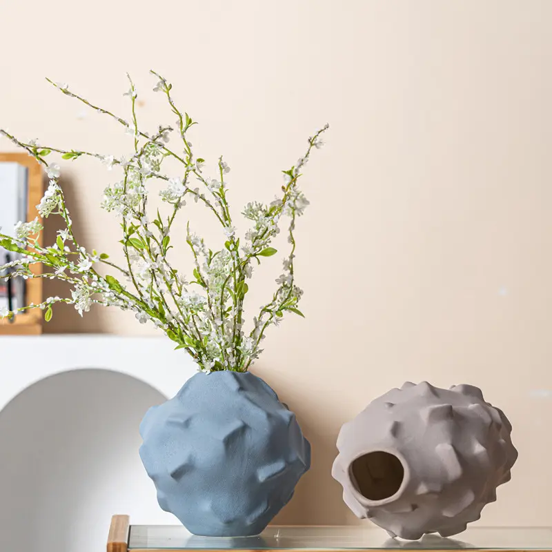 2024 Nordic матовая керамическая круглая керамическая ваза для домашнего интерьера