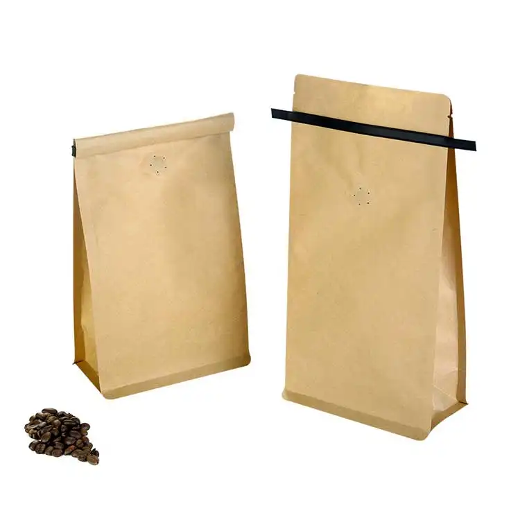 Pochette à fond plat pour cravate en étain sacs en papier kraft compostables sachets de café vides biodégradables réutilisables personnalisés emballage de thé